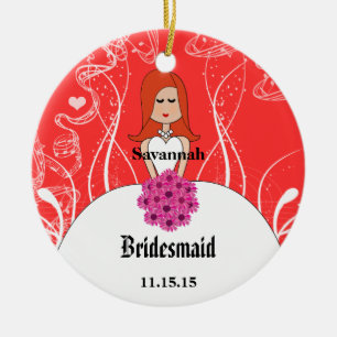 Ornement Rond En Céramique Fuchsia Red Head Mariage Gown Bridesmaid Orament