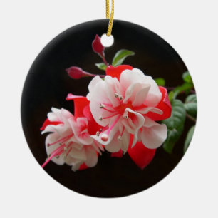 Ornement Rond En Céramique Fuchsia rose et blanc
