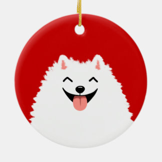 Ornement Rond En Céramique Funny Blanc Poméranien Cartoon Chien Noël