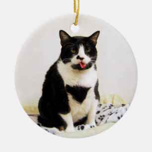 Ornement Rond En Céramique Funny Tuxedo Cat Ornament