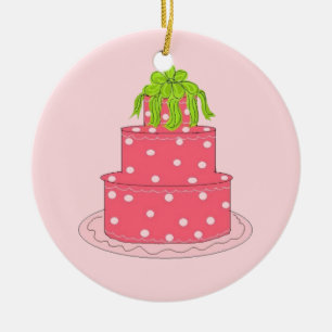 Ornement Rond En Céramique Gâteau de designer à pois roses
