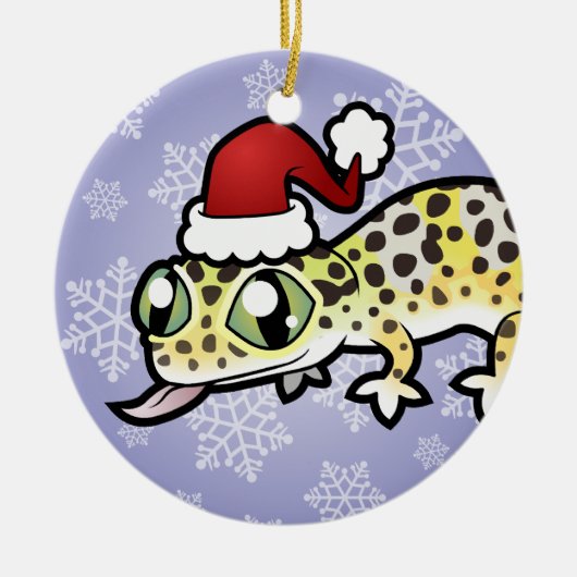 Ornement Rond En Céramique Gecko de léopard de Noël (Devant)