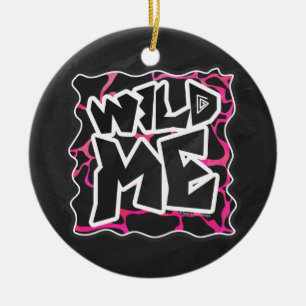 Ornement Rond En Céramique Giraffe rose chaude et noire