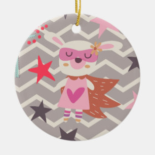 Ornement Rond En Céramique Girl Superhero Bunny