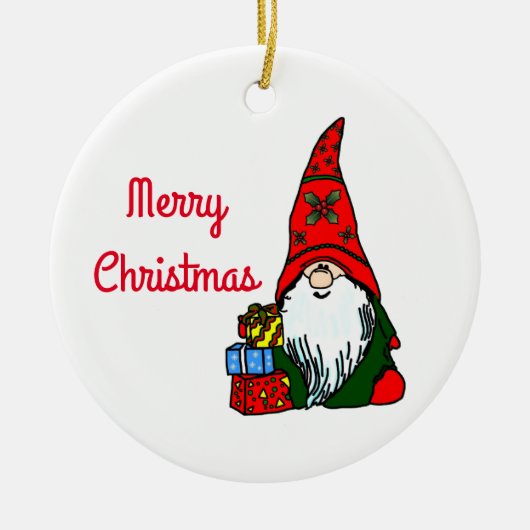 Ornement Rond En Céramique Gnome de Noël (Devant)