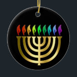 Ornement Rond En Céramique Gold Menorah Rainbow Flames Hanoukka Ornament<br><div class="desc">Des objets de vacances à thème conçus par Umua. Imprimé et expédié par Zazzle ou ses filiales.</div>