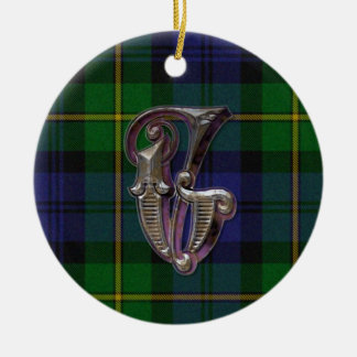 Ornement Rond En Céramique Gordon Plaid Monogram orament