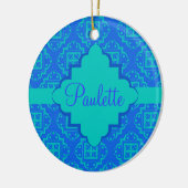 Ornement Rond En Céramique Graphique marocain bleu et turquoise arabesque (Gauche)