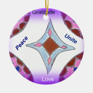 Ornement Rond En Céramique "Gratitude Peace Love Unite" Mandala Art Imprimer