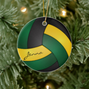 Ornement Rond En Céramique Green, Gold Yellow et Black Volleyball 🏐