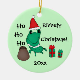 Ornement Rond En Céramique Grenouille mignonne de Noël de Cassie