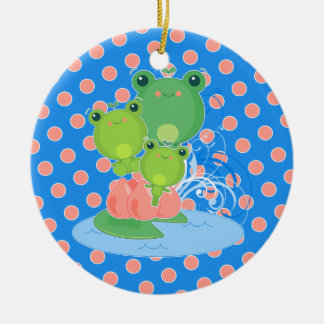 Ornement Rond En Céramique Grenouilles joyeuses