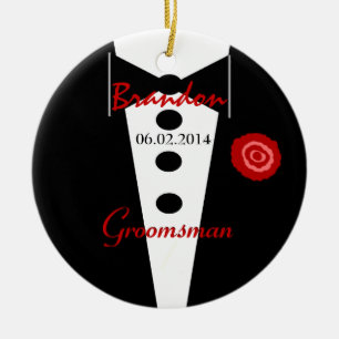 Ornement Rond En Céramique Groomsman épousant la faveur Tux nommé fait sur