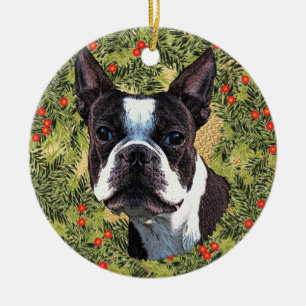 Ornement Rond En Céramique Guirlande de Boston Terrier