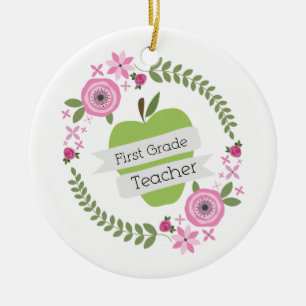 Ornement Rond En Céramique Guirlande florale d'Apple de vert de professeur de