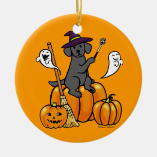 Ornement Rond En Céramique Halloween Black Labrador Cartoon 2