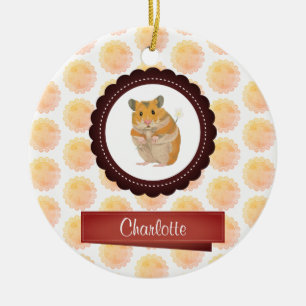 Ornement Rond En Céramique Hamster de filles rouges et roses