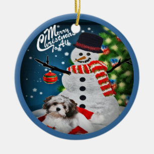 Ornement Rond En Céramique Havanese avec l'ornement de Noël de bonhomme de