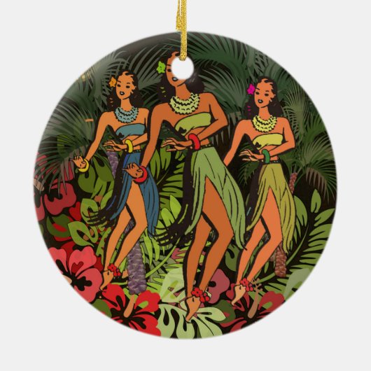 Ornement Rond En Céramique Hawaii Aloha Palm Hula Art Design (Dos)