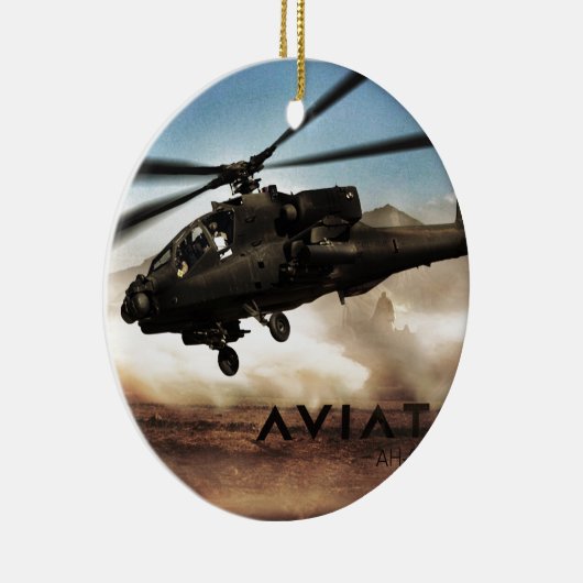 Ornement Rond En Céramique Hélicoptère Apache AH-64 (Droite)