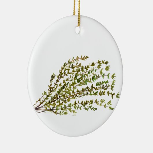 Ornement Rond En Céramique Herbes thym cuisine art aquarelle vert (Droite)