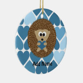 Ornement Rond En Céramique Hérisson et Coeurs Bleus (Droite)