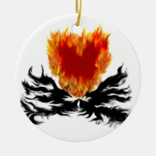 Ornement Rond En Céramique Herz en flammes