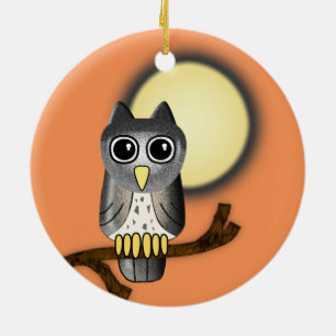 Ornement Rond En Céramique Hibou d'Halloween