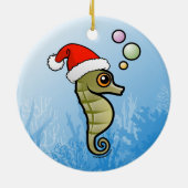 Ornement Rond En Céramique Hippocampe nain Père Noël (Dos)