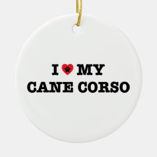 Ornement Rond En Céramique I coeur ma canne Corso