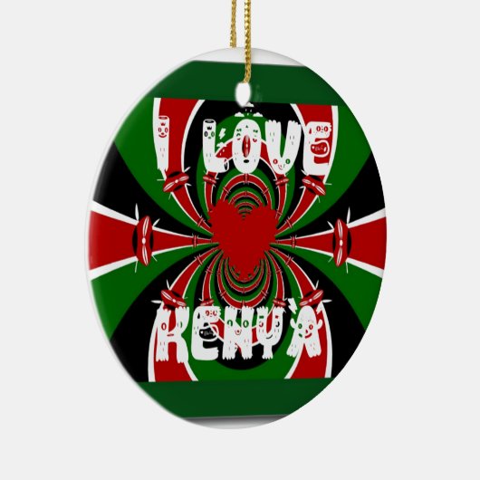Ornement Rond En Céramique I Love Heart Kenya : Dynamic Flag Art (Droite)