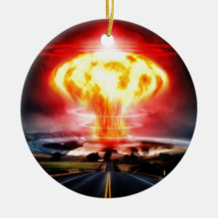 Ornement Rond En Céramique Illustration de champignon atomique d'explosion