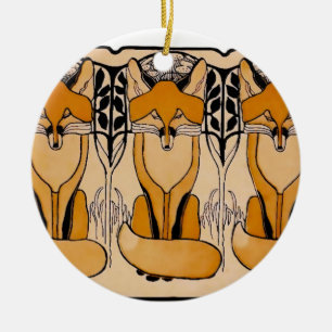 Ornement Rond En Céramique Illustration de renards Art Nouveau   Faune forest