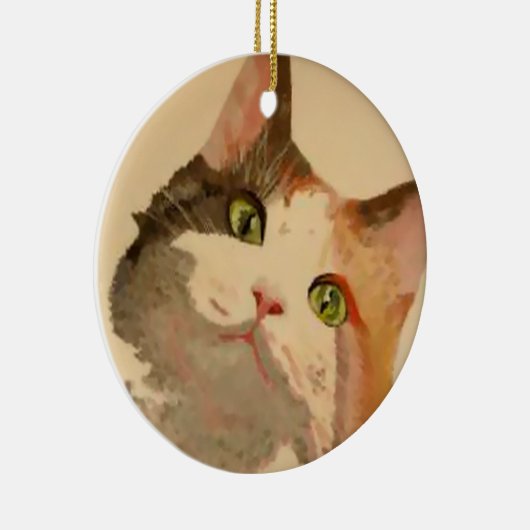 Ornement Rond En Céramique I'm All Ears: Calico Cat Portrait (Droite)