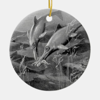 Ornement Rond En Céramique Image noire et blanche de rétro ichthyosaur