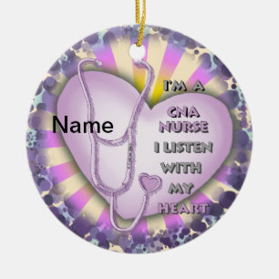 Ornement Rond En Céramique Infirmière CNA Purple Heart
