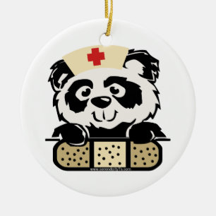 Ornement Rond En Céramique Infirmière de Panda