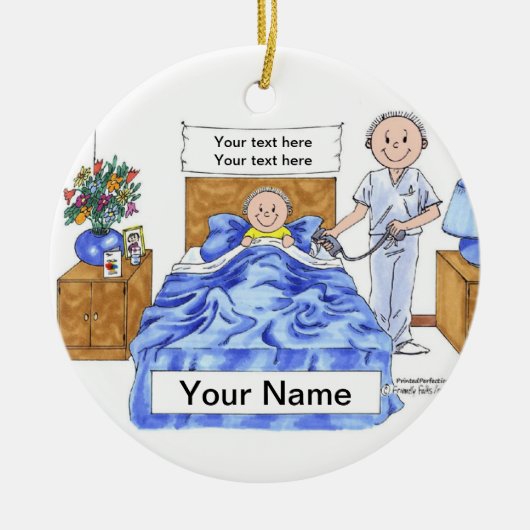 Ornement Rond En Céramique Infirmière - mâle (Devant)