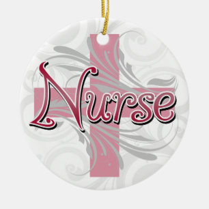 Ornement Rond En Céramique Infirmière rose de croix/remous
