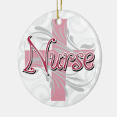 Ornement Rond En Céramique Infirmière rose de croix/remous (Gauche)