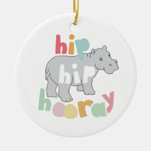 Ornement Rond En Céramique ip Hip Hip Houray Gris Hippo Dessin mignon Animal 