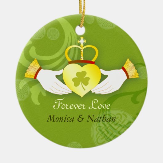 Ornement Rond En Céramique Irish Claddagh Ring Mariage Newlyweds Photo (Devant)