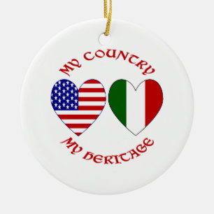 Ornement Rond En Céramique Italie Drapeau USA Coeurs Mon Pays Mon Patrimoine