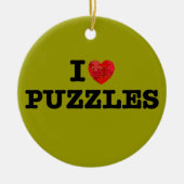 Ornement Rond En Céramique J'aime l'ornement de puzzles (Devant)