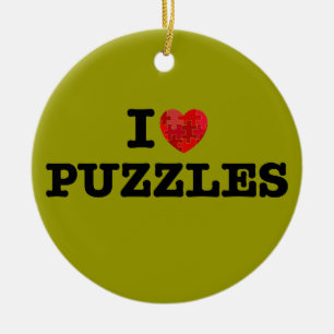 Ornement Rond En Céramique J'aime l'ornement de puzzles