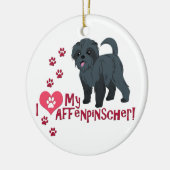 Ornement Rond En Céramique J'Aime Mon Affenpinscher ! (Gauche)