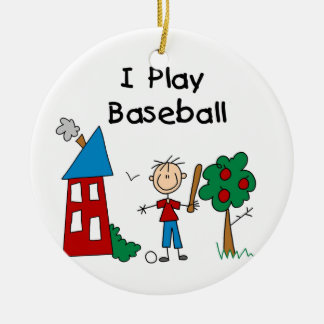 Ornement Rond En Céramique Je Joue Au Baseball