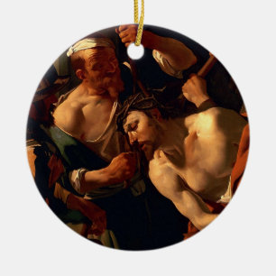 Ornement Rond En Céramique Jésus-Christ avec la Couronne d'épines