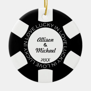 Ornement Rond En Céramique Jeton de poker noir chanceux en photo vegas de