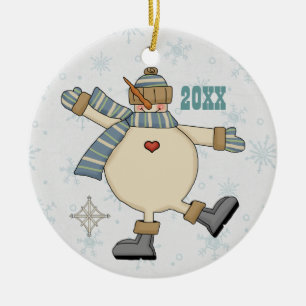 Ornement Rond En Céramique Jeux givrés de bonhomme de neige en ornement de